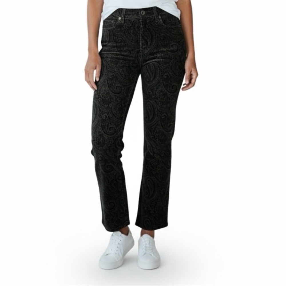 GAP Boot Cut Stretch Velvet Paisley Print Jeans 4a Black